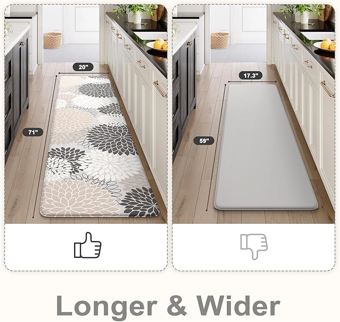 KIMODE Kitchen Mats Cushioned Anti Fatigue, Farmhouse Dahlia Rugs for Kitchen Rug Runner Stain Resistant, Ergonomic Standing Kitchen Floor Mat, Non Slip Waterproof Kitchen Sink Rug, 20" x 71", Pink