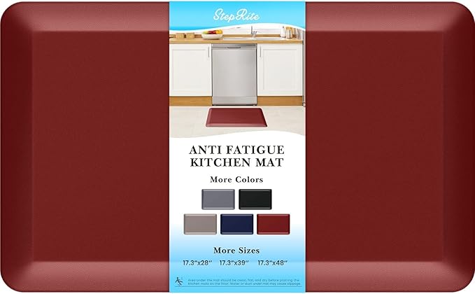 StepRite 4/5 Inch Thick Kitchen Mat Anti Fatigue Mat Kitchen Rugs Kitchen Decor Non-Slip, Stain & Water Resistant, Kitchen Mats Desk Mat for Kitchen, Office, Workshop, Red, 17'' x 28''