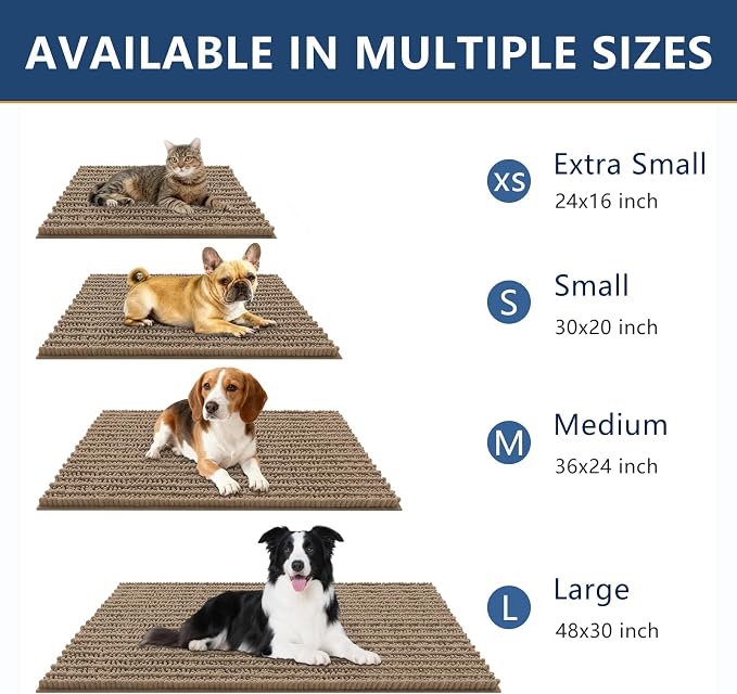 Smiry Dog Door Mat for Muddy Paws 32x21, Absorbent Dirt Trapper, Non-Slip Washable Chenille Entryway Rug for Inside Floor, Camel, Layered Pattern