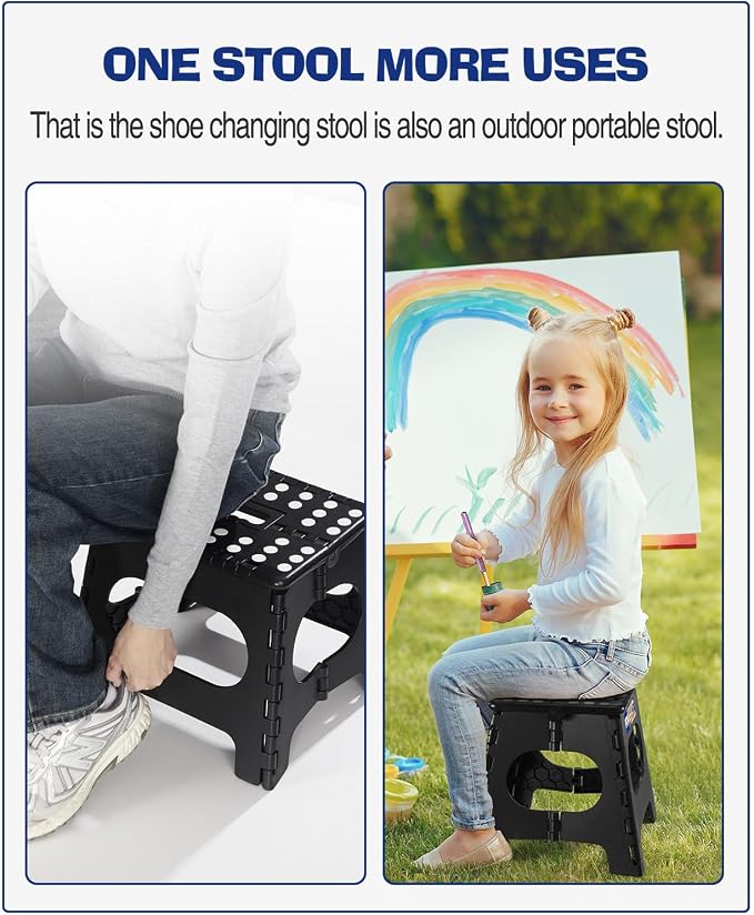 ACKO Folding Step Stool, 11 Inch Non-Slip Foldable Step Stools up to 300lbs for Kids and Adults, Portable Lightweight Collapsible Stool with Handle, for Kitchen Bathroom Black, 1 Pack
