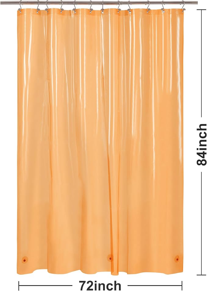 Barossa Design Extra Long Shower Curtain Liner with 3 Magnets - 72" x 84" XL, Waterproof PEVA Lightweight Shower Liner for Bathroom, PVC Free, Metal Grommets - Clear Orange, 72x84