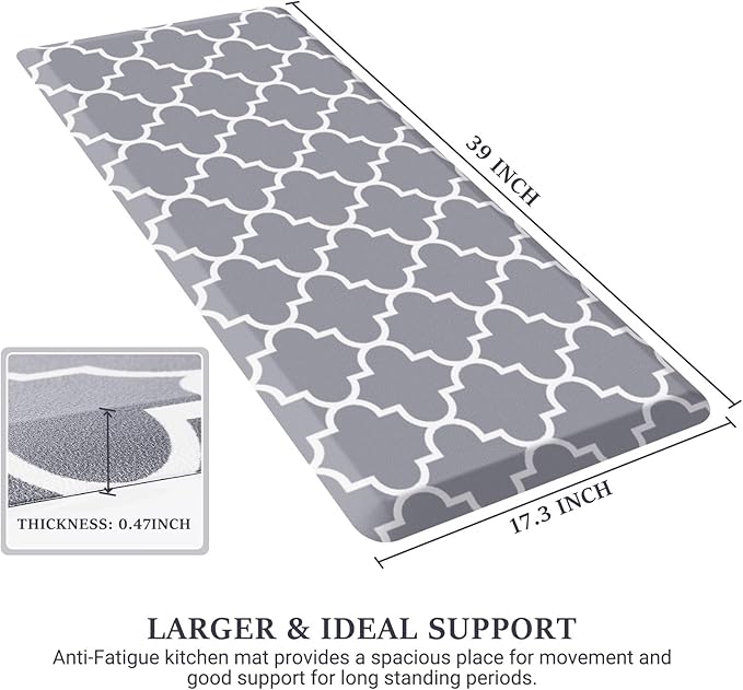 WISELIFE Kitchen Mat Cushioned Anti-Fatigue Rug,17.3"x 39",Non Slip Waterproof and Heavy Duty, PVC Ergonomic Comfort Mat for Kitchen, Floor Home, Office, Sink, Laundry, Grey