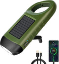 SEANCHEER Hand Crank Solar Powered Flashlights,Compact Emergency USB Rechargeable LED Flashlight Handheld Survival Flashlight,Quick Snap Carbiner Dynamo Flashlight for Outdoor,Sports,Hiking-Green