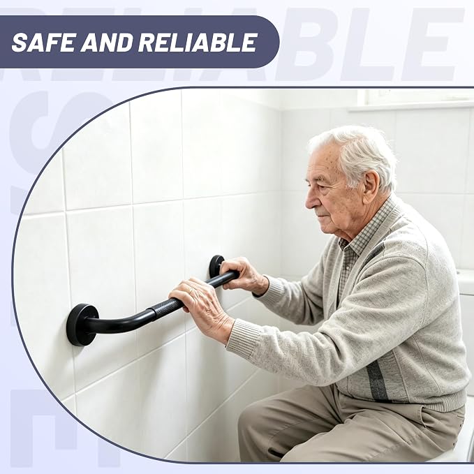 32 Inch Shower Grab Bar, XIANTHUS Black Anti Slip Safety Bars, 304 Stainless Steel Bathroom Handrail, Handicap Grab Bars for Wall, Shower Grip Handle for Seniors Elderly Injury Assist Bath (1.25" Dia)