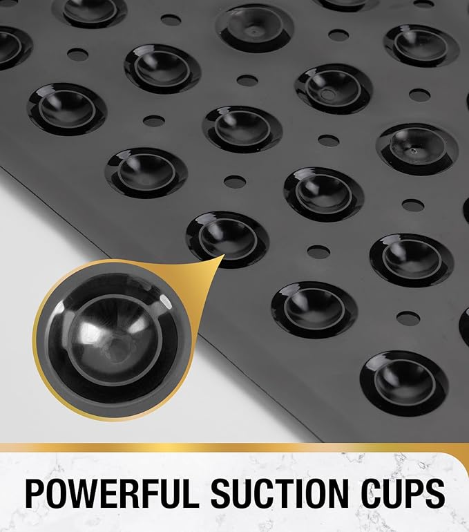 HITSLAM Shower Bathtub Mat Non Slip, 24"x 24" Bath Mat for Tub, Soft PVC Shower Mats for Inside Shower with Suction Cups and Center Drain Hole, Machine Washable Bathroom Floor Mat, Black