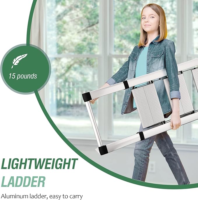 HBTower 5 Step Ladder, Aluminum Ladder with Handrails, Folding Step Stool for Adults, 330LBS Capacity Sturdy& Portable Ladder for Home Kitchen Library Office, Sliver