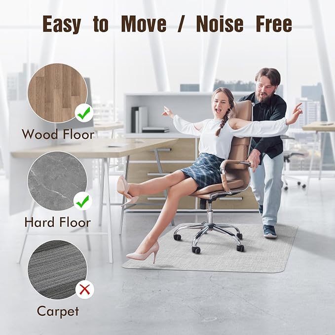 Blvornl Office Chair Mat for Hardwood Floor, 47.2"x 60" Desk Computer Chair Mat for Hard Wood and Tile Floor, Large Anti-Slip Hard Floor Protector Rolling Chair Mat, PVC Mat Desk Rug Light Grey