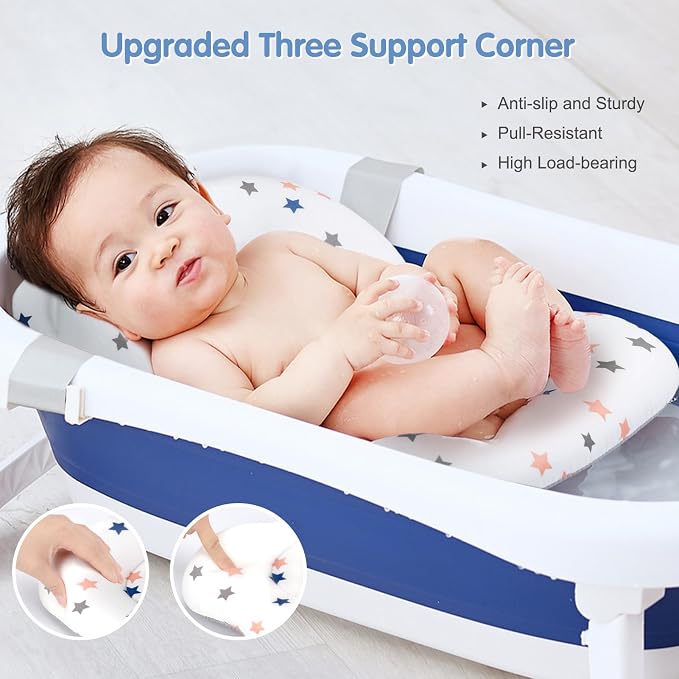 Colorlife Baby Bath Seat Support Net Infant Bathing Seat Support Mat, Adjustable Comfortable Non-Slip Three-Pointed Baby Shower Bathtub Sit Up Mesh for Newborn 0-12 Months-White Star(No Bathtub)