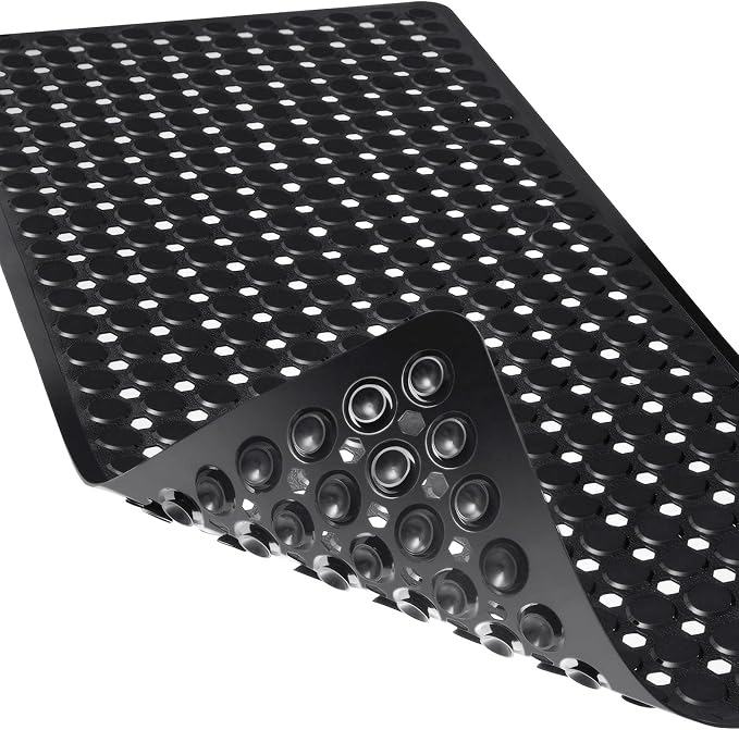 Non-Slip Bathtub and Shower Mats, Power Grip Bath Mat 35 x 16.3 Inch with Suction Cups and Drain Holes for Tub Bathroom Floor Safety, Machine Washable Soft Bathmat, Black