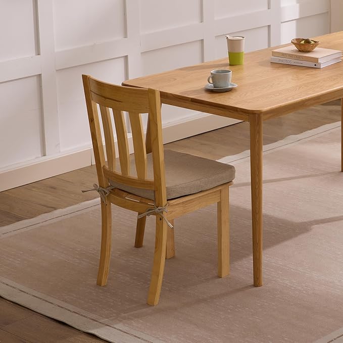Ruqmuis Chair Cushions for Dining Chairs, 2" Thick Seat Cushions for Kitchen Chairs, D-Shaped Chair Pads with Washable Cover, Ties and Non Slip Backing, 17'' x 16'', Set of 6, Beige