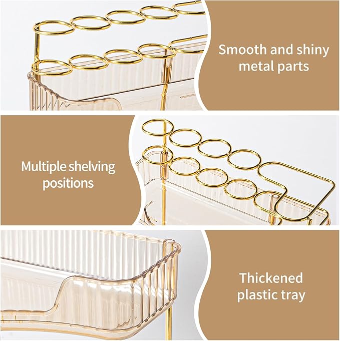 NATURE'S SOURCE Makeup Organizer for Vanity, 3-Tier Corner Bathroom Organizer Countertop with Makeup Brush Holder, Bathroom Counter Storage for Dresser-Amber Gold