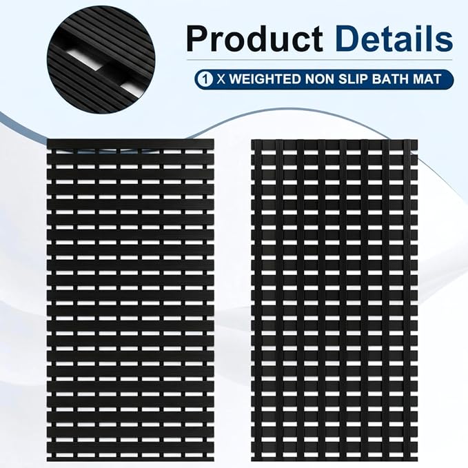 AceOrbit Weighted Non Slip Bath Mat for Textured tub, Heavy Duty Anti Slip Bath Mat for Bathtub and Shower Surfaces, Without Suction Cups for Textured, Reglazed, Refinished Tub(Black,32 x 17 Inch)