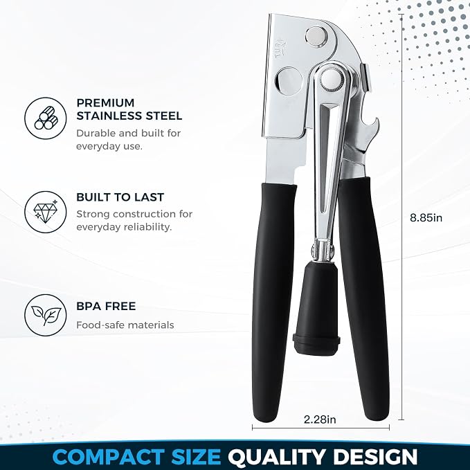 Heavy-Duty Commercial Manual Crank Can Openers,Rubber-Coated Long Handles | Easy to use, Ergonomic,Works Great on #10 Cans,for Restaurants,Home Kitchens,Seniors & Arthritis
