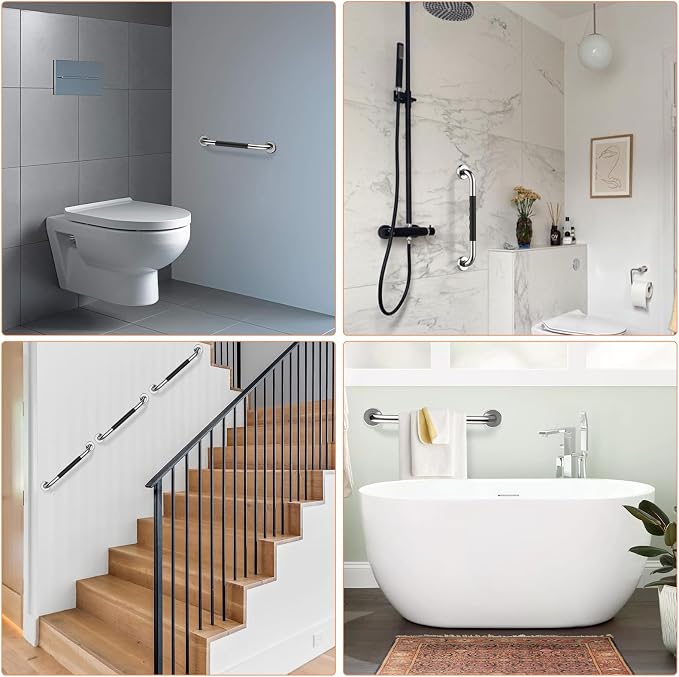 Chrome Bathroom Grab Bar 16 inch, iMomwee Stainless Steel Anti-Slip Shower Handrail for Elderly, Wall Mounted Safety Handicap Bars, Balanced Support Handle Bar for Senior