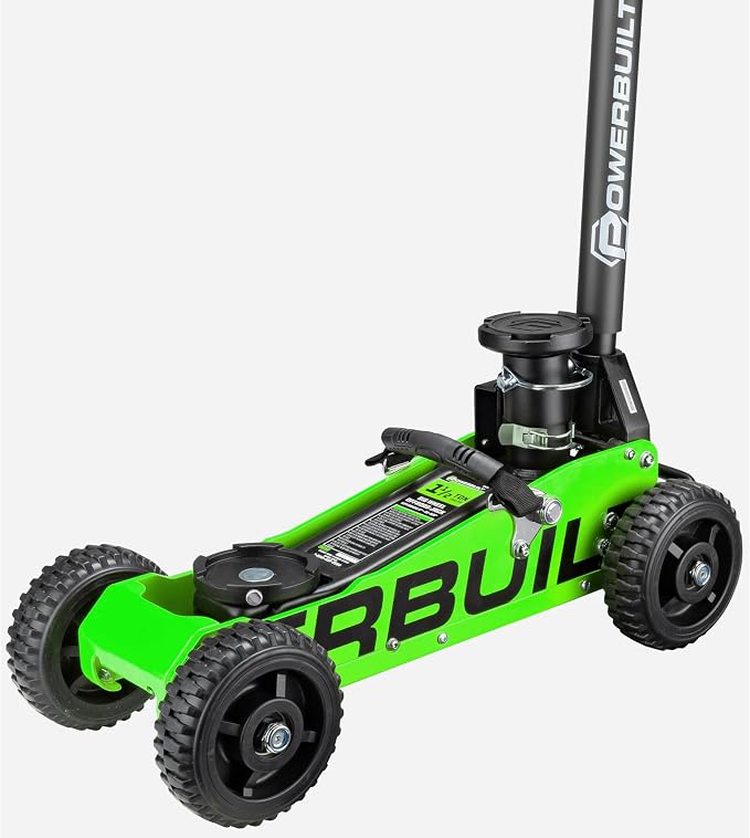 Powerbuilt 1.5 Ton Big Wheel Off Road Jack, Vehicle Lift for Trucks, SUVs, ATVs Offroad Vehicles, Oversized Wheels for Rugged Terrain, 3000 LB Capacity, Green 620628ECE