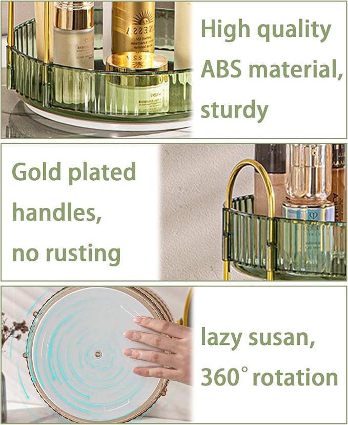 shuang qing Rotating Makeup Organizer for Vanity, High-Capacity Skincare Make Up Storage Perfume Organizers Cosmetic Dresser Organizer Countertop 360 Spinning (Green, 3 Tier)