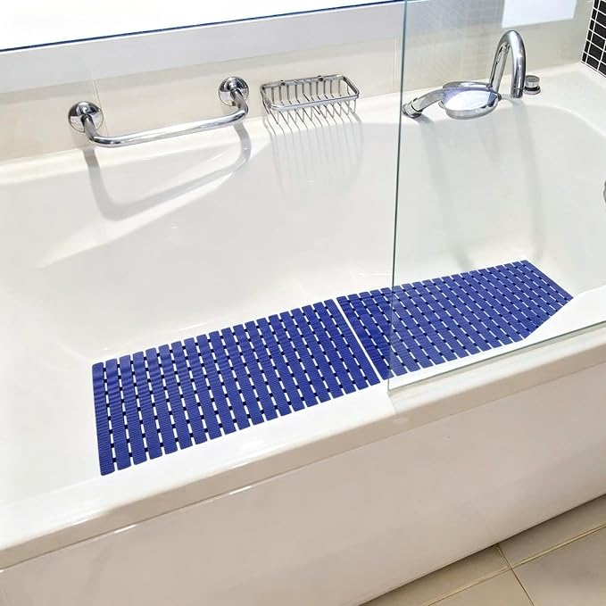 BEMISO Shower Mat Non Slip Bathtub Mat with Suction Cups and Drain Holes 27.5 x15.7 Inch Bath Mat for Tub & Shower.Easy Dry,Easy to Cut,Eco-Friendly (Navy Blue, 27.5 X 15.7 Inch)