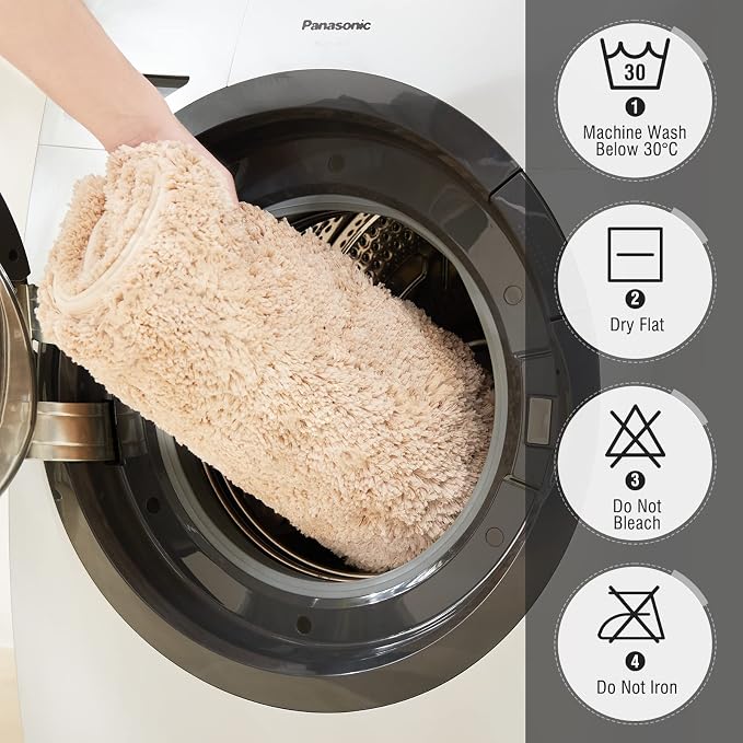 TECHMILLY Non-Slip Bathroom Rugs Sets 2 Piece, Fluffy Soft Luxury Microfiber Shower Mat, Absorbent, Washable & Quick Dry for Bath Floor, White