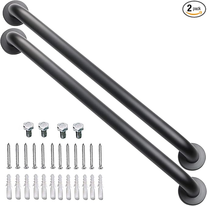 2 Pack 24 Inch Black Shower Grab Bar, iMomwee Stainless Steel Bathroom Grab Bar Handle, Bathroom Shower Balance Bar,Safety Hand Rail Support,Handicap Elderly Senior Assist Bath Handle(1.25" Diameter)