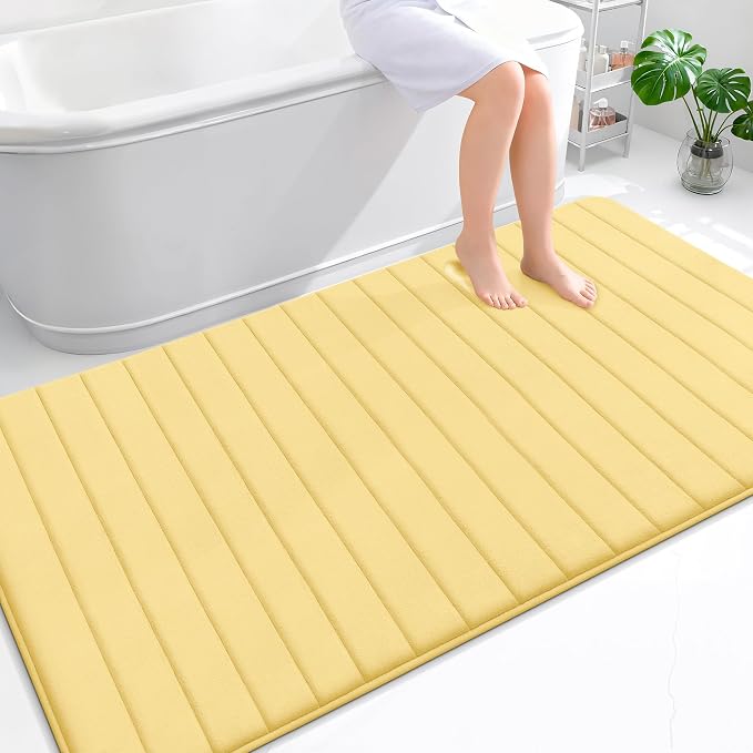 OLANLY Memory Foam Bath Mat 70x46, Super Soft Absorbent Bathroom Rugs, Quick Dry, Machine Washable Shower Floor Rugs, Bathmat Carpet, Bathroom Home Decor Accessories, Yellow