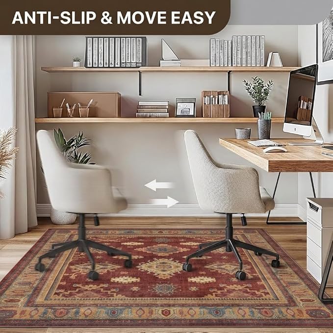 48"x72" Office Chair Mat for Hardwood Tile Floor, Under Desk Carpet Protector for Rolling Computer Chair Mat, Machine Washable Area Rug, Anti-Slip 1/5" Thick Low Pile Thin Vinyl Floor Mat, Crimson