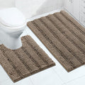 Turquoize Chenille Bathroom Rugs Set Non-Slip Bath Mats for Bathroom Super Absorbent Shaggy Rugs for Tub Shower Toilet Bath Rug Plus U Contour Rug(Oversized: 24" x 36" and 20" x 24" U), Taupe Brown