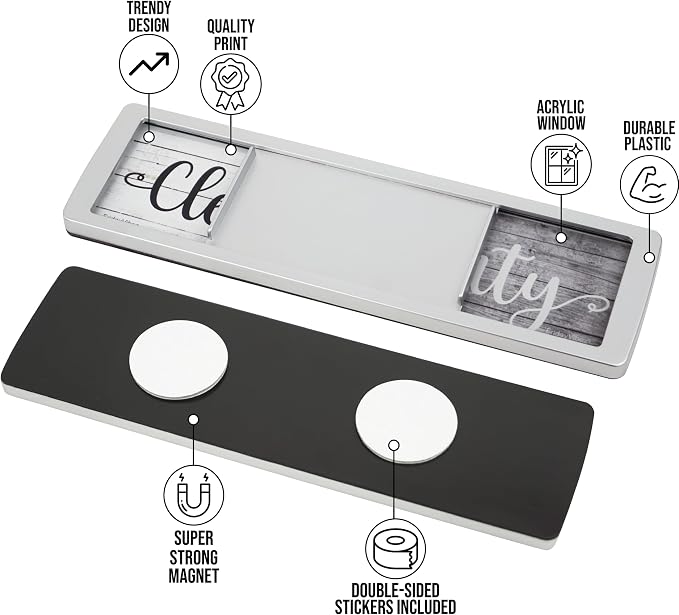 Dishwasher Magnet Clean Dirty Sign - Magnetic Signs That Say Clean/Dirty - Optional Sticker Adhesive for Non-Metal Stainless Steel Dish Washers - Light Gray Farmhouse