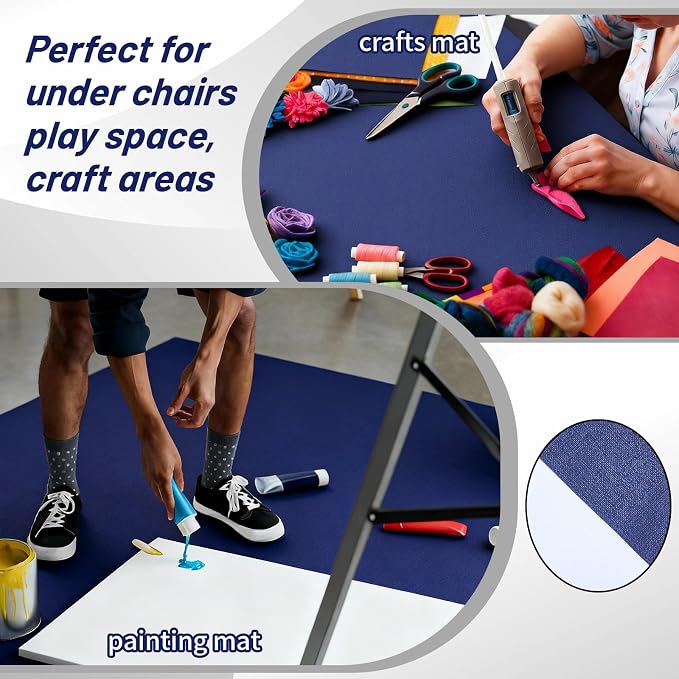 Drydiet 55x55 Inch Extra Large Craft & Painting Floor Mat - Waterproof Non-Slip PVC Art Rug, Floor Protector for Easel Painting Pottery Messy Projects, Washable Roll-up Spill Mat(Blue, Plain)