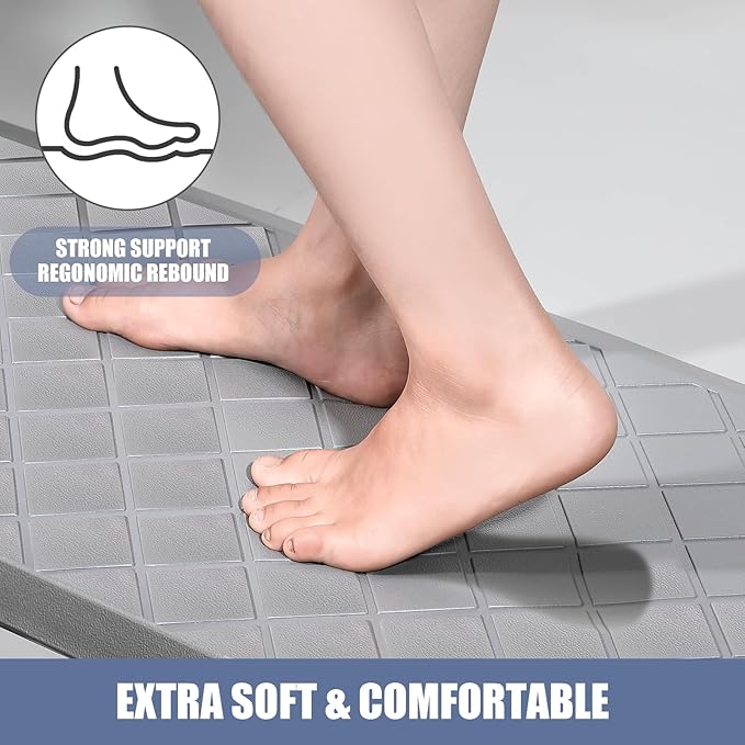 Cushioned Kitchen Mat 2 PCS, Anti Fatigue Kitchen Rugs, Heavy Duty Non-Skid, Ergonomic Comfort Foam Kitchen Floor Mat for Home, Office, Sink, Laundry - Grey