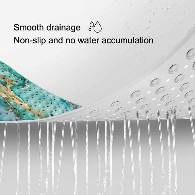 LNOND Marble Bath Tub Mat Non Slip, Extra Long 40 X 16 Inch Anti Slip Mat for Bathtub, Green Marble Shower Mat with Drain Holes and Suction Cups, Machine Washable