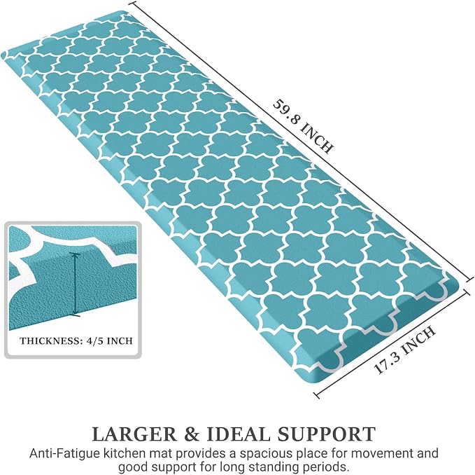 WISELIFE Anti Fatigue Floor Mat - 4/5 Inch Kitchen Mat Non Slip Waterproof Heavy Duty Ergonomic Comfort Mat Durable for Home, Office, Sink, Laundry,(17.3" x 60", Green)