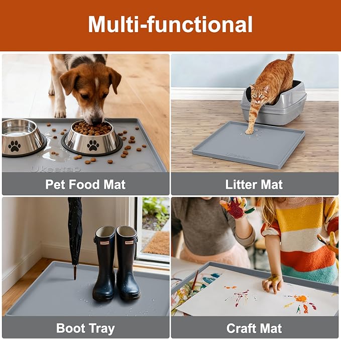 ukeetap Extra Thick Silicone Mat Waterproof with Raised Edge 22" x 19", Under Sink Mat for Kitchen & Bathroom, Kitchen Cabinet Liner, Multi-Purpose for Storage & Protection, Gray