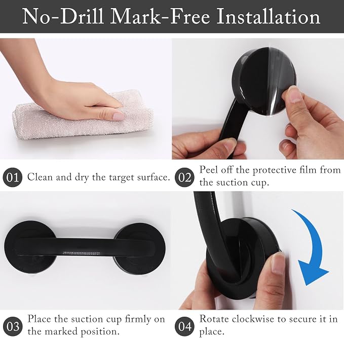 2 Pack Suction Cup Handle for Glass Door, Shower Grab Bar Without Drilling, Non-Marking Pull for Sliding Door Wardrobe Refrigerator Microwave Oven (Large,Black)