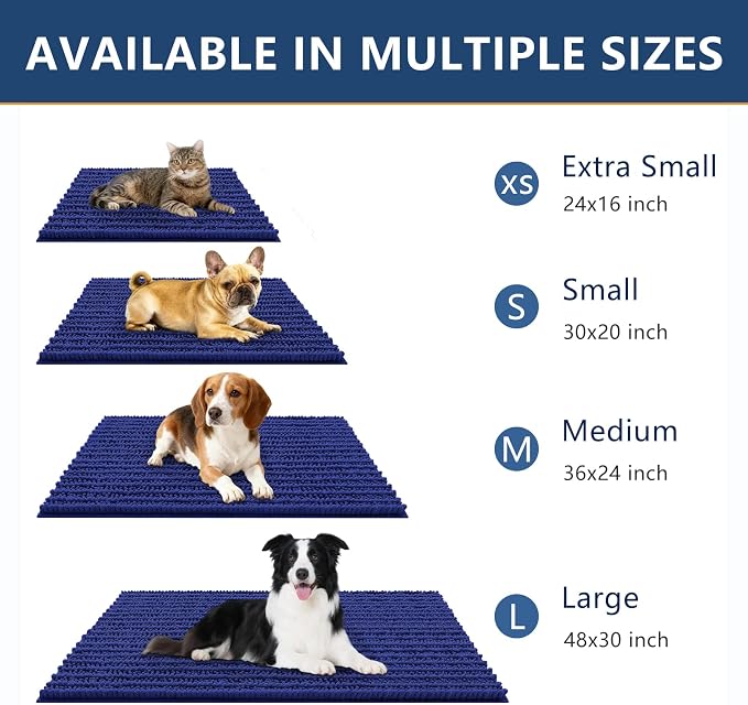Smiry Dog Door Mat for Muddy Paws 47x32, Absorbent Dirt Trapper, Non-Slip Washable Chenille Entryway Rug for Inside Floor, Navy Blue, Layered Pattern