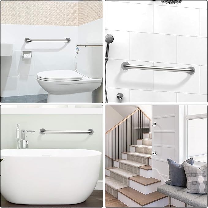 2 Pack 24 Inch Satin Brush Nickel Shower Grab Bar - 1.5" Diameter,ZUEXT Stainless Steel Bathroom Grab Bar, Bath Balance Bar,Safety Hand Rail Support, Handicap Injury Elderly Senior Assist Bath Handle
