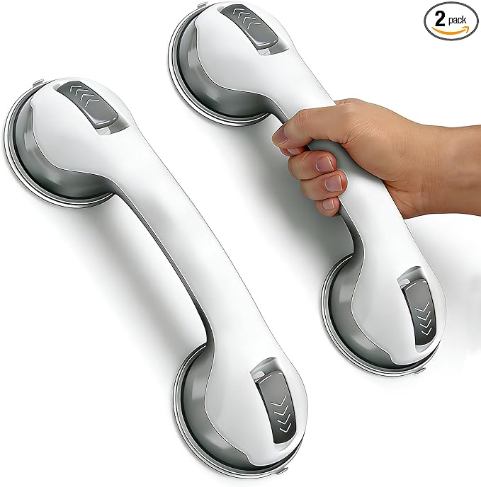 Grab Bars for Showers and Bathtubs 2 Pack, Yenisyea Suction Cup Shower Handles for Elderly and Seniors, Heavy Duty Shower Safety Bars for Bathroom Removable No Drill, 12 Inch