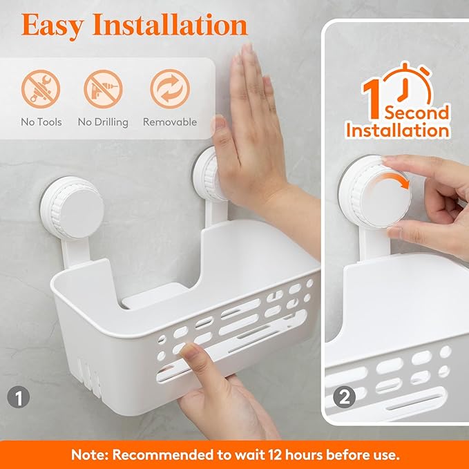 Lifewit Shower Caddy Suction Cup, NO-Drilling Bathroom Organizers and Storage Rack for Inside Shower, Plastic Removable Shower Shelves for Shampoo Strong Vacuum Suction, 26 cm/10 inch Long, 1 Pack
