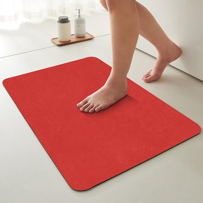 TYUU Christmas Bath Mat, Red Bathroom Rugs Non Slip Washable Thin Absorbent Bath Mat Fits Under Door Bathroom Floor Mat Perfect for Bath, Shower, or Sink 16"x24" Red