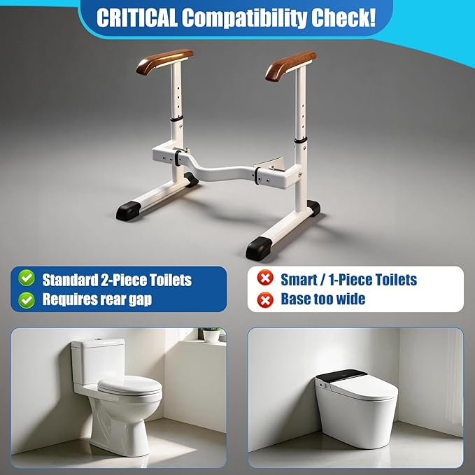 FSA/HSA Eligible Toilet Safety Rails for Elderly with Solid Wood Handles, Adjustable Height & Width, Heavy Duty Thickened Toilet Safety Frame, 520 LBS Capacity, Handles for Disabled & Seniors