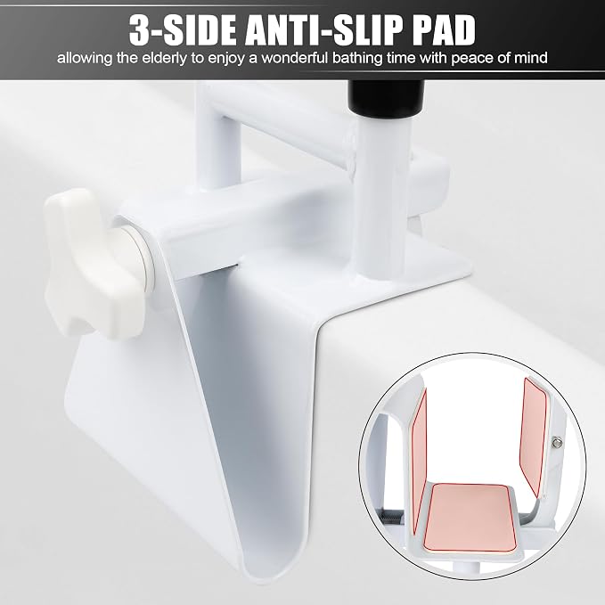 Windspeed Height Adjustable Bathtub Safety Grab Bar for Seniors Bathtub Rails Handles Shower Grab Bars for Elderly, Disabled, Assistance Getting in and Out of Tub, Fits 3.1 to 6.7 Inch Tub Walls