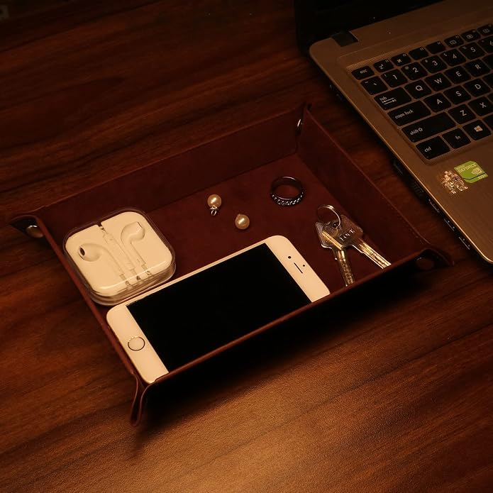 Valet Organizer - Catchall Tray for Jewelry, Wallets, Watches, Keys, Coins, Phones, Glasses - Perfect for Nightstand, Desk, Entryway