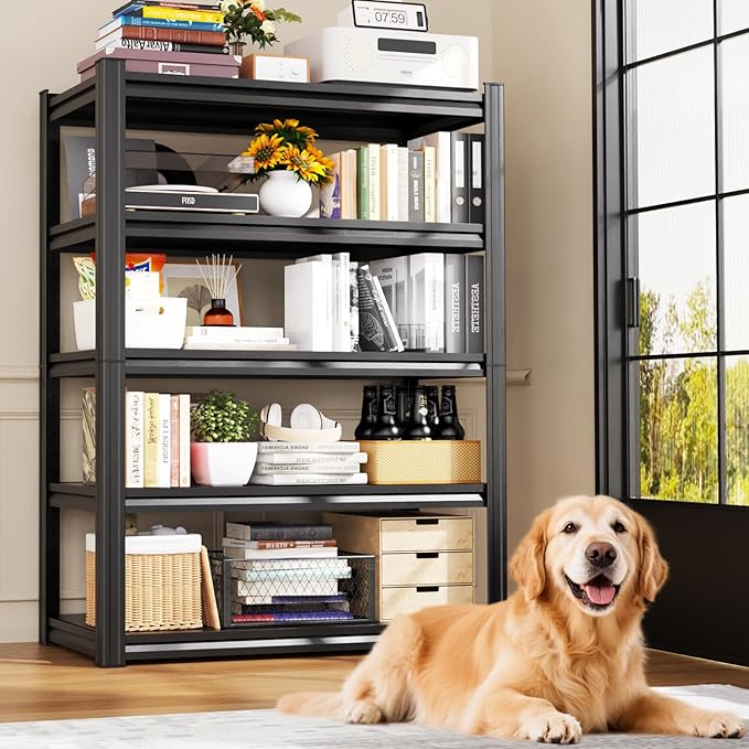 Heavy Duty Garage Shelving, 5-Tier Adjustable All Metal Storage Rack for Tools, Storage Bins Utility Steel Shelf for Garage, Warehouse, Basement, Pantry & Workshop, 71" H x 35" W x 16" D