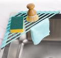 Tomorotec Compact Silicone-Coated Triangle Dish Drying Rack for Sink Corner - Foldable Stainless Steel Over-The-Sink Organizer and Storage Shelf (Mint Green)