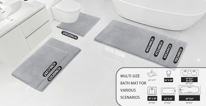 MINIDEAR Bathroom Rugs 24x17 Light Gray - Thick Memory Foam Bath Mat, Ultra Soft & Plush Fluffy, Non-Slip, Quick Dry, Absorbent Washable Floor Microfiber Mat for Tub, Home Decor Accessories