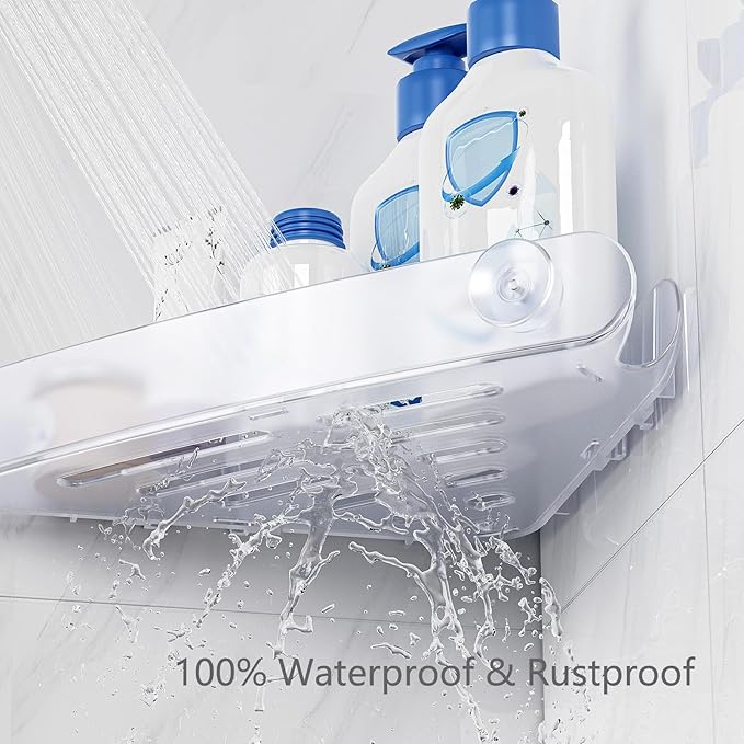 Sotfamily Plastic Shower Caddy Corner (for 90° Only), 2 Pack Adhesive Corner Shower Shelves for Bathroom Organizers and Storage, Frosted Clear