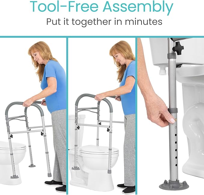 Vive Toilet Safety Rail - Medical Chair for Handicapped & Seniors - Folding Bathroom Frame w/Handles, Arms for Elderly, Disabled - Standalone Grab Bar - Seat Assistance Support Stand Up Assist
