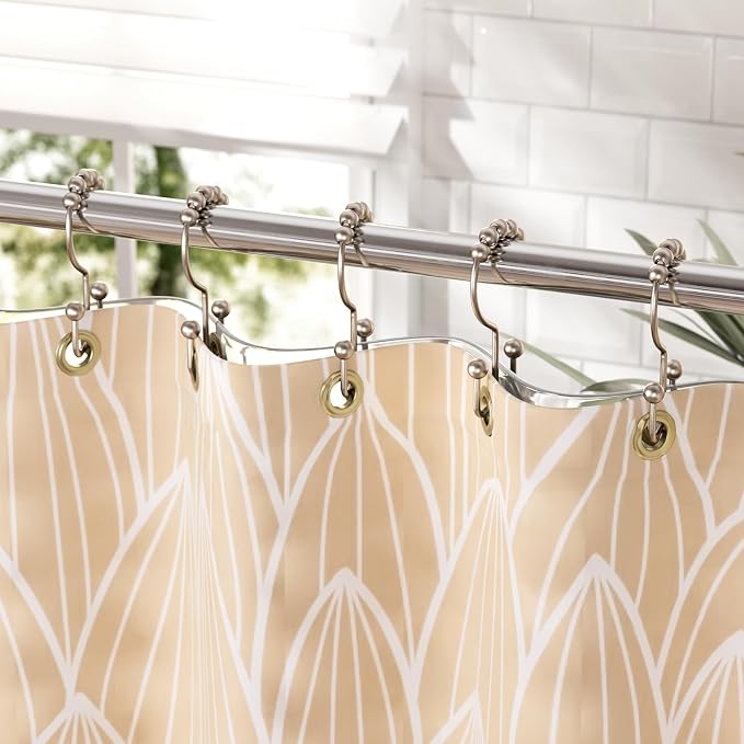 Amazer Shower Curtain Hooks Rings, Stainless Steel Shower Curtain Rings, 12Pcs Double Glide Shower Hooks for Bathroom Shower Curtain Rods Dual Rust-Resistant Shower Rings, Matte Nickel
