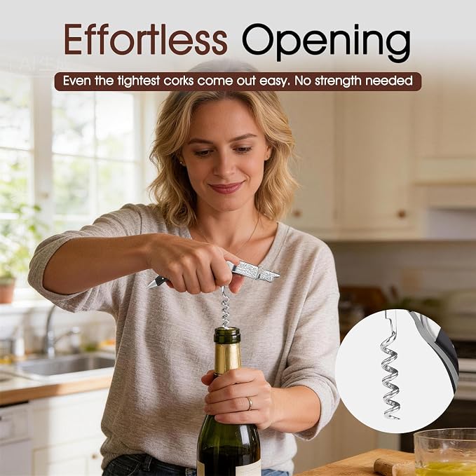 GOBETTER Wine Opener, Professional Corkscrews for Wine Bottles Cap Remover, Manual Wine Key for Home Use, Servers, Waiters Bartenders and Wine Lovers, Ebony Wood