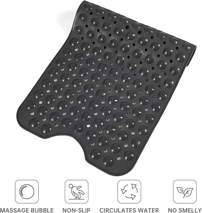 Tree Bud Bathtub Mats for Shower Tub Non-Slip Bath Mat 39 x 16 Inch Extra Long Shower Mat, Bath Tub Mat for Bathroom with Machine Washable, BPA Free for Kids (Black)