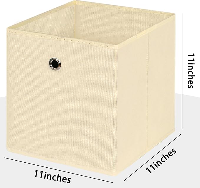Foldable Storage Cubes Bins ,11 Inch Cloth Storage Cube Fabric Storage Box Cubes Organizer Baskets with Dual Handles for Home Organizer Set of 10 (Creamy-White)